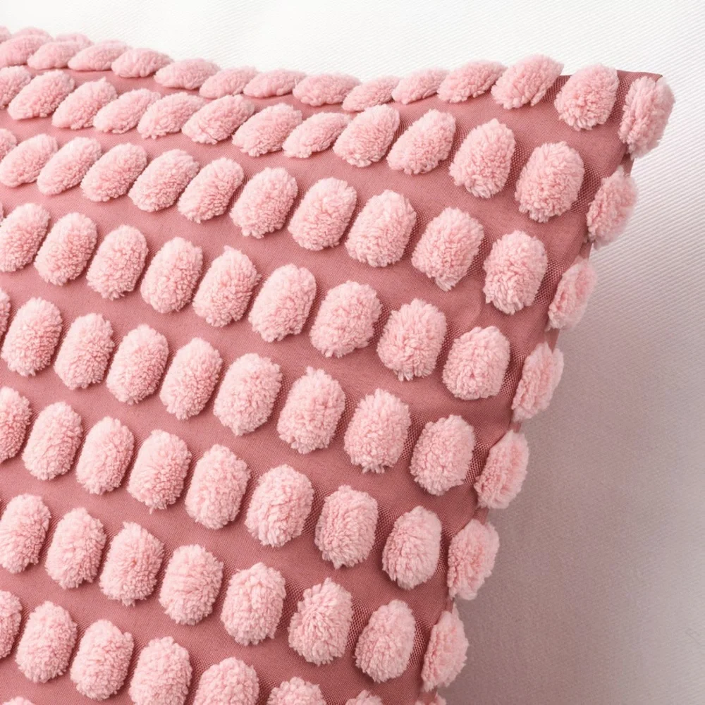 Textured Pom-Pom Throw Cushion Cover - Dusty Pink
